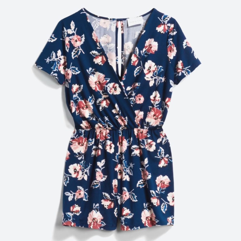French Grey Blue Floral Romper
